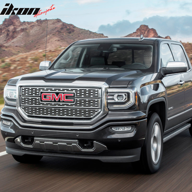 Front Grille Compatible With 2016-2017 Sierra 1500, Chrome Grille & Denali Style Chrome ABS Hood Grill With GMC Emblem Badge by IKON MOTORSPORTS