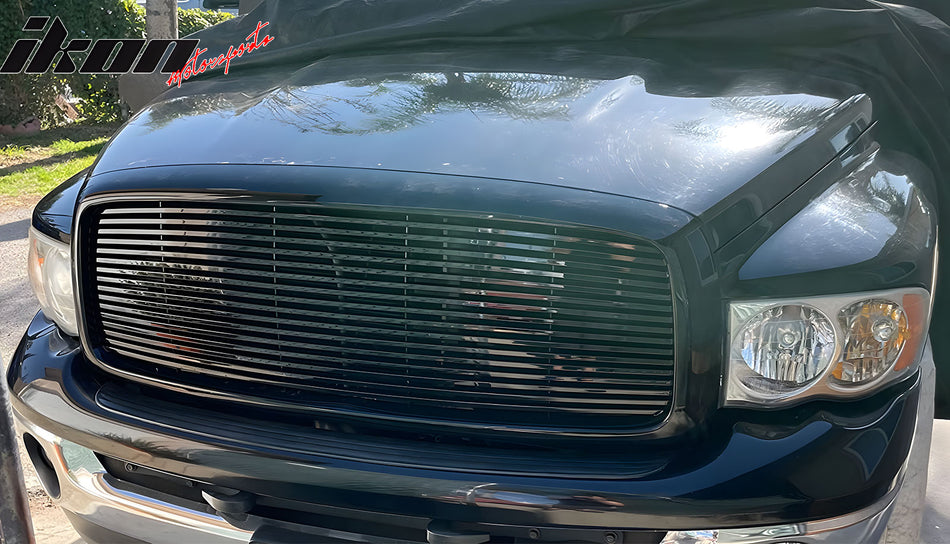 Grille Compatible With 2002-2005 DODGE RAM 1500 2003-2005 DODGE RAM 2500 3500, Z Style ABS Black Front Bumper Hood Grill by IKON MOTORSPORTS