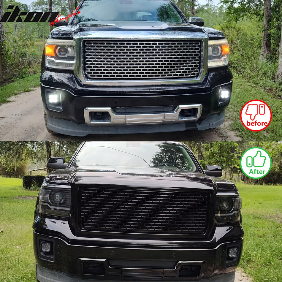 Grille Compatible With 2014-2015 GMC SIERRA 1500, Denali Style ABS BlackFront Bumper Hood Grill by IKON MOTORSPORTS