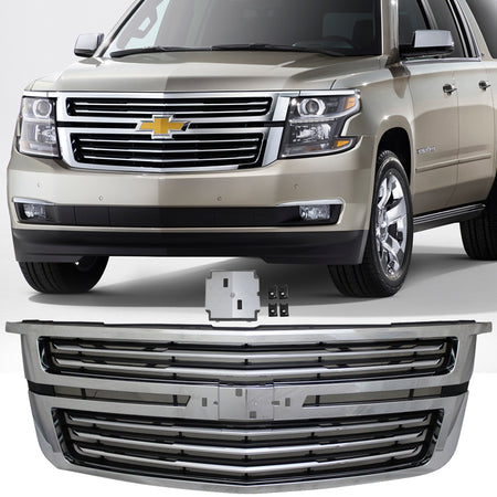 Grille Compatible With 2015-2020 Chevy Tahoe, LTZ Style Chrome Front Bumper Grill Hood Mesh by IKON MOTORSPORTS, 2016
