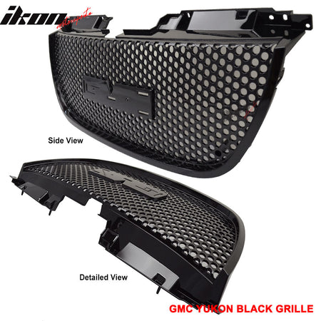 Compatible With 2007-2014 GMC Yukon /Yukon XL 1500 Denali Upper + Lower Black Grill Grille