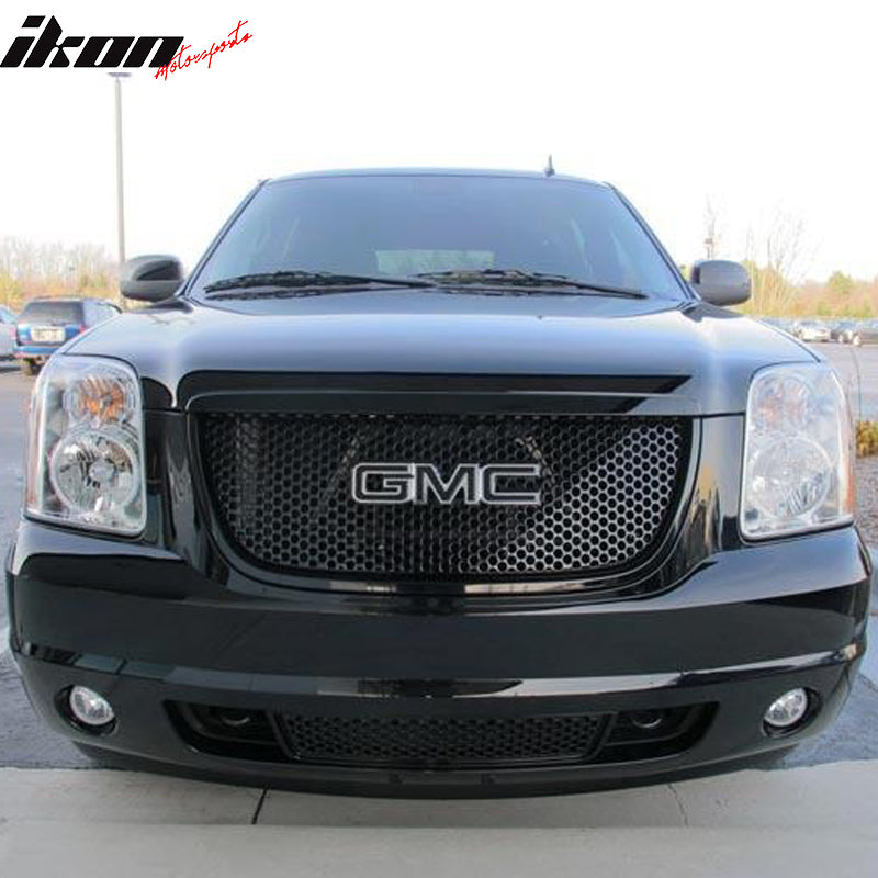 Grille Compatible With 2007-2014 GMC YUKON & YUKON XL 1500 DENALI, Round hole mesh Style ABS Black Front Bumper Hood Grill by IKON MOTORSPORTS, 2008 2009 2010 2011 2012