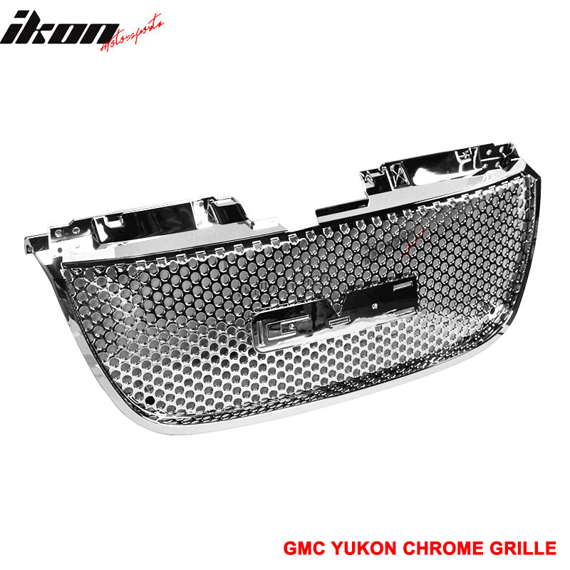 Grille Compatible With 2007-2014 GMC YUKON & YUKON XL 1500 DENALI, Round hole mesh Style ABS Chrome Front Bumper Hood Grill by IKON MOTORSPORTS
