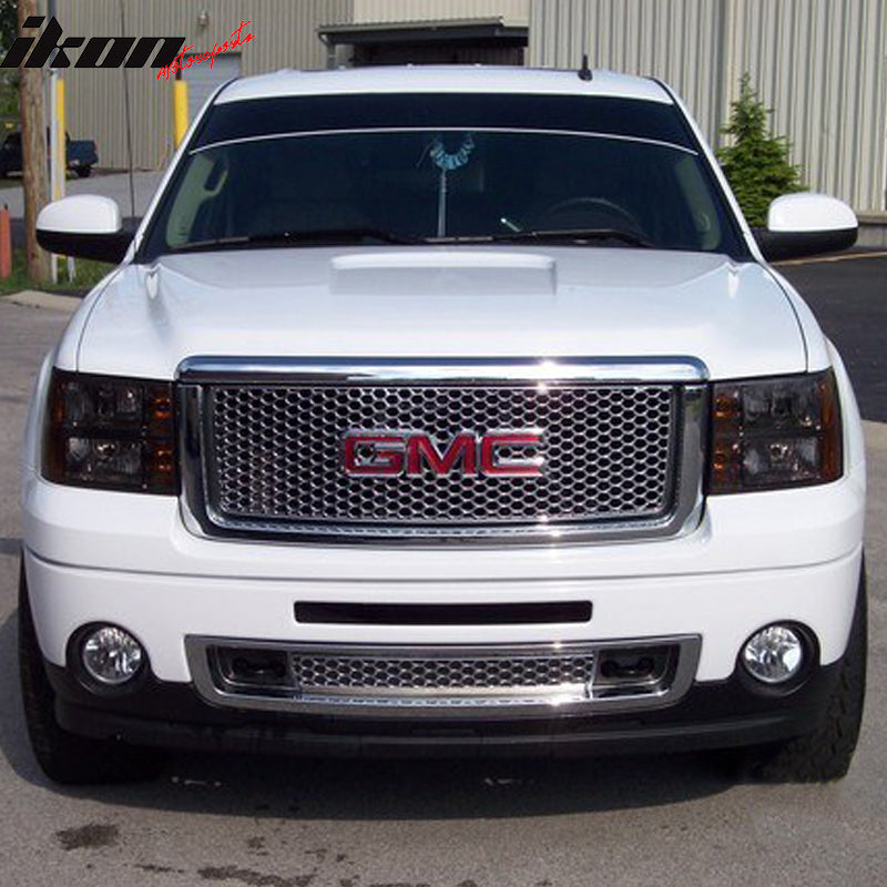 Grille Compatible With 2007-2013 GMC Sierra 1500 Light Duty, Front Bumper Upper Round Hole Grill by IKON MOTORSPORTS, 2008 2009 2010 2011 2012