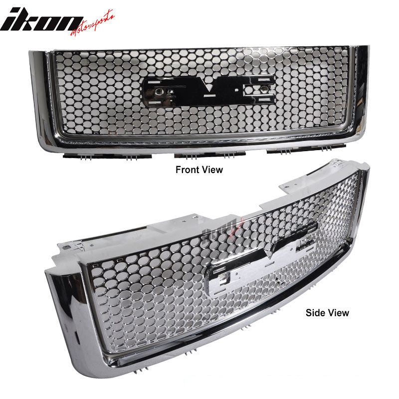 Fits 07-13 GMC Sierra 1500 Front Upper Grille Guard Mesh Honeycomb Grill Chrome
