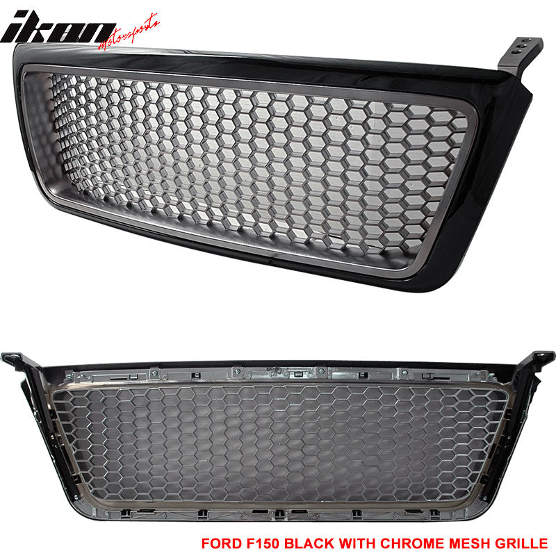 Grille Compatible With 2004-2008 F150, Honeycomb Mesh Style ABS Black trim with silver meshFront Bumper Hood Grill by IKON MOTORSPORTS, 2005 2006 2007