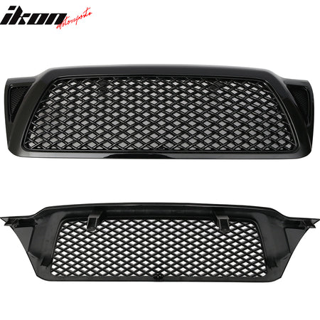 Front Grille Compatible With 2005-2011 Toyota Tacoma, Honeycomb mesh style ABS Plastic Black Bumper Hood Grill Exterior Guard by IKON MOTORSPORTS, 2006 2007 2008 2009 2010