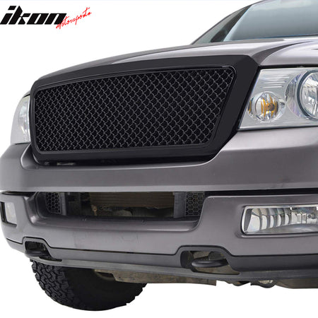 Front Grille Compatible With 2004-2008 Ford F150, Mesh style ABS Plastic Black Bumper Hood Grill Exterior Guard by IKON MOTORSPORTS, 2005 2006 2007