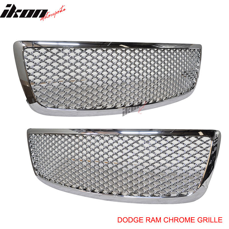 Grille Compatible With 2009-2011 Dodge Ram, Z mesh Style ABS Chrome Front Bumper Hood Grill by IKON MOTORSPORTS, 2010