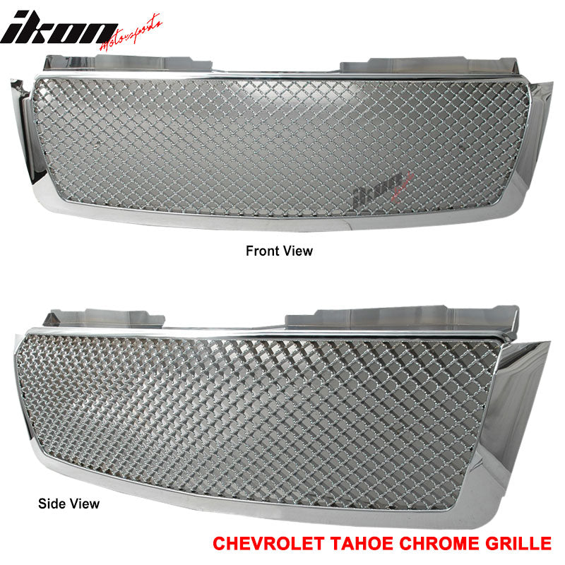 Grille Compatible With 2007-2014 Chevy Tahoe, Mesh Style ABS Chrome Front Bumper Hood Grill by IKON MOTORSPORTS, 2008 2009 2010 2011 2012 2013