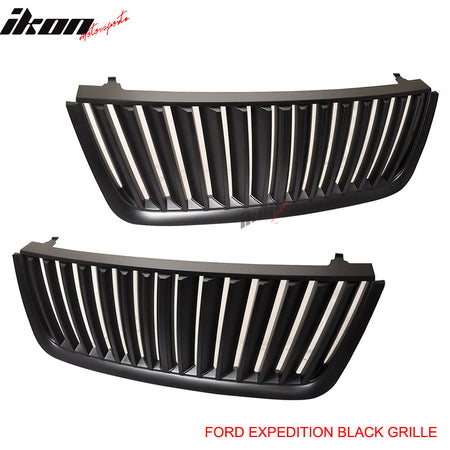 Grille Compatible With 2003-2006 Ford Expedition, Vertical Style ABS BlackFront Bumper Hood Grill by IKON MOTORSPORTS, 2004 2005