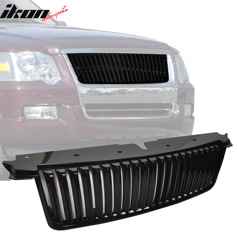 2006-2010 Ford Explorer Vertical Style Black Front Bumper Grille ABS