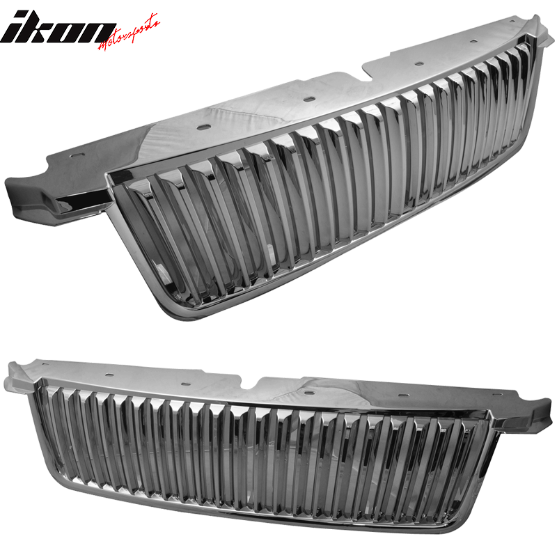 IKON MOTORSPORTS, Front Bumper Grille Compatible With 2006-2010 Ford Explorer, Vertical Style ABS Chrome Add On Upper Guard Grille Molding Trim Air Ducts Mesh, 2007 2008 2009