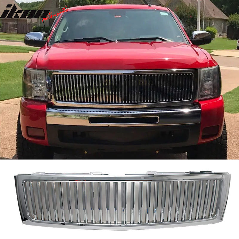 2007-2013 Chevy Silverado 1500 Front Vertical Hood Grille Chrome ABS