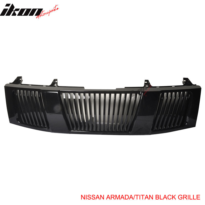 Fits 04-07 Nissan Titan & Armada Front Hood Grille Vertical Style Black ABS