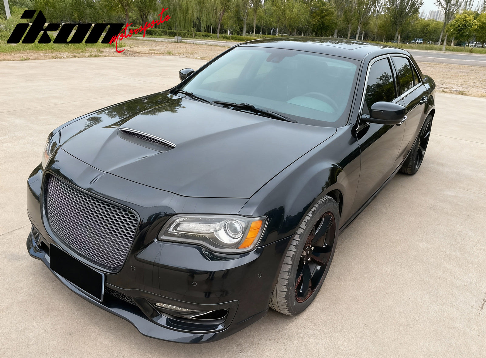 IKON MOTORSPORTS Hood Panel, Compatible with 2011-2023 Chrysler 300 All Models, Type SRT Style Aluminum Black Front Bumper Hood Engine Bonnet Cover Replacement