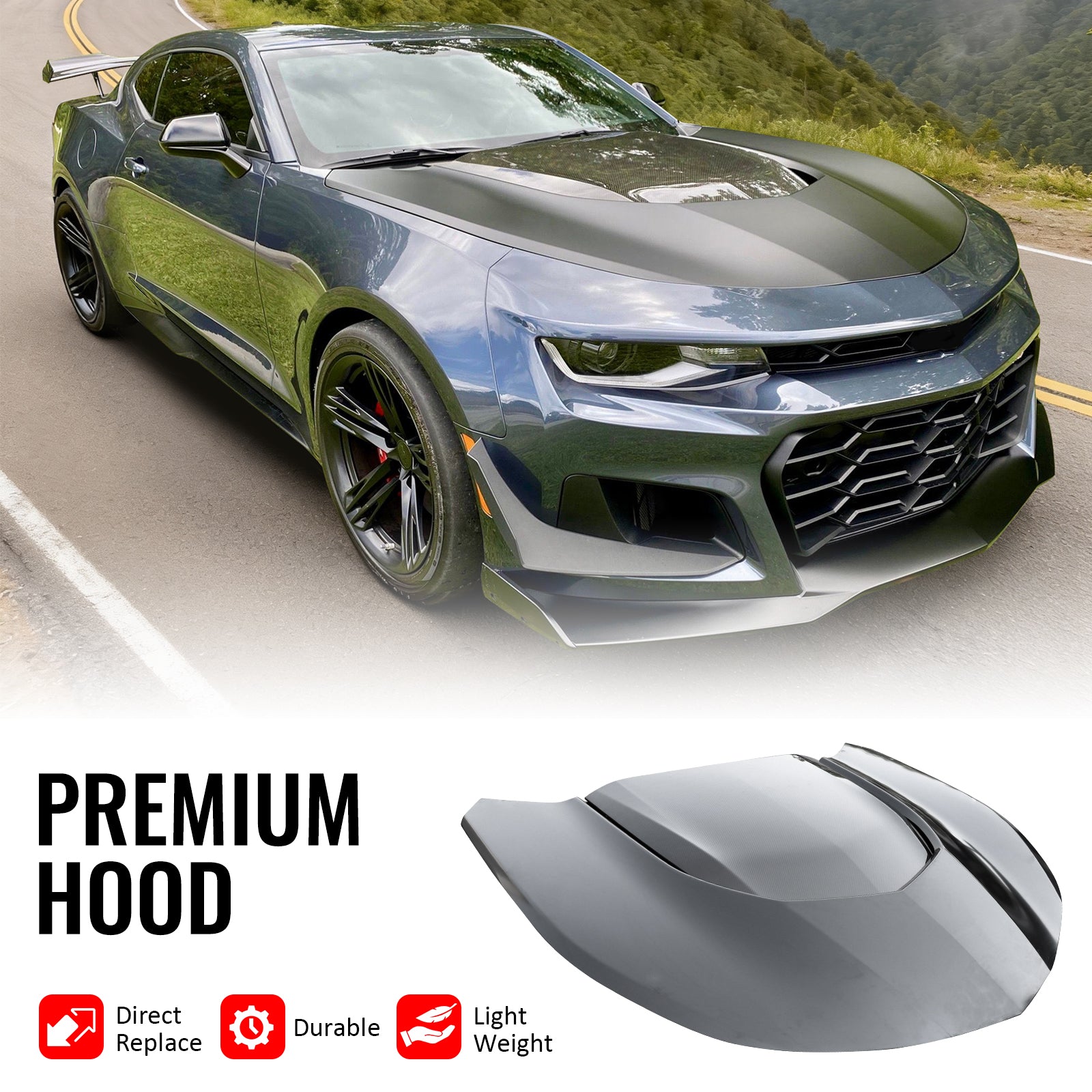 Fits 16-24 Camaro Carbon Fiber Aluminum Front Bumper Hood Guards
