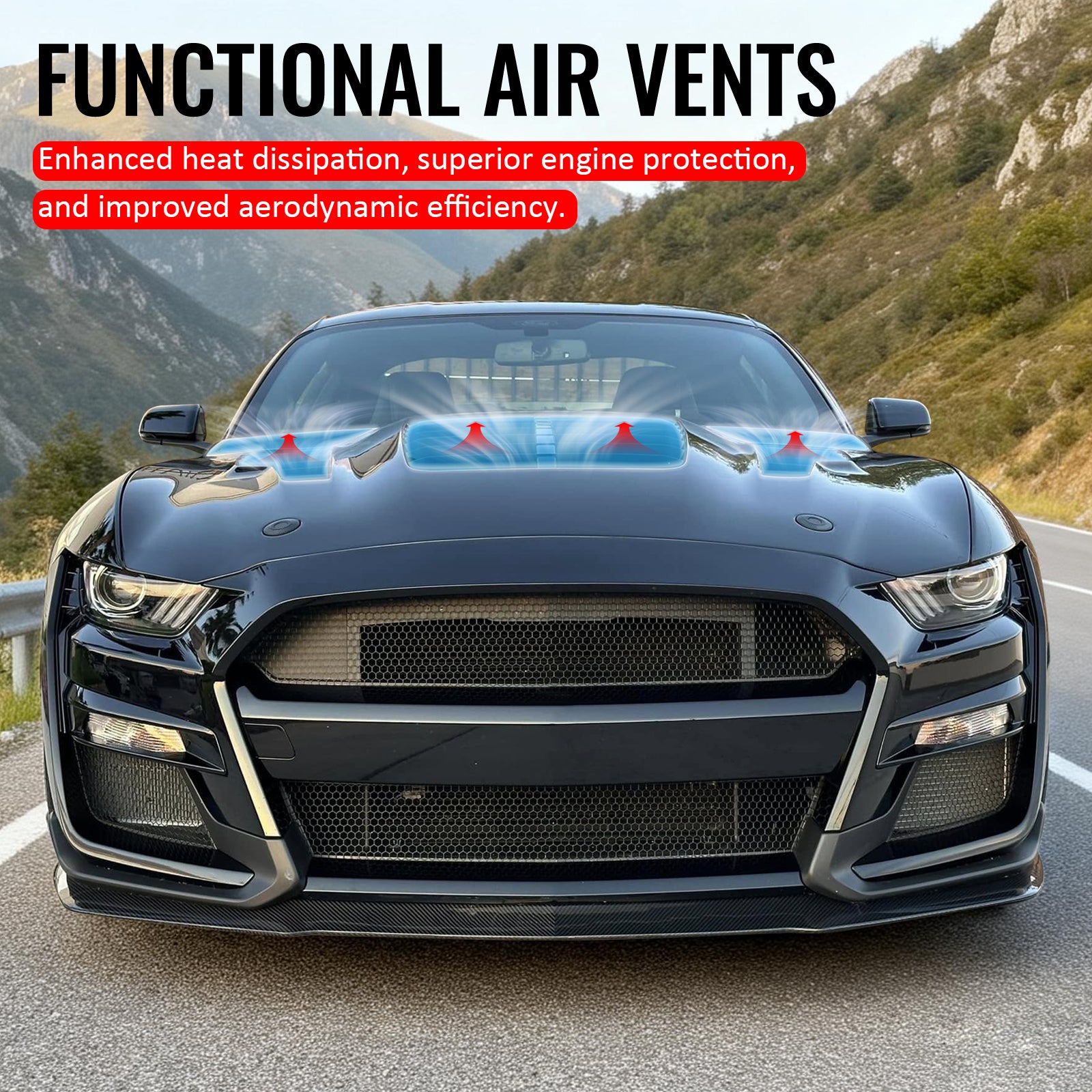 Fits 15-17 Ford Mustang V6/GT/GT350 GT500KR Style Front Engine Hood Aluminum