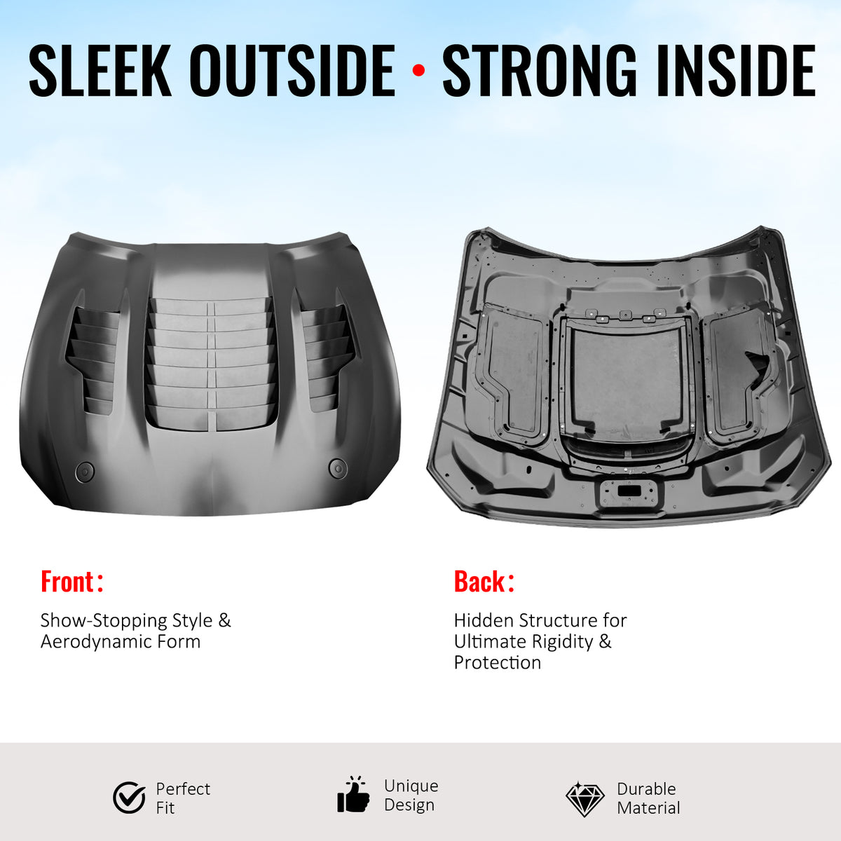 Fits 15-17 Ford Mustang V6/GT/GT350 GT500KR Style Front Engine Hood Aluminum