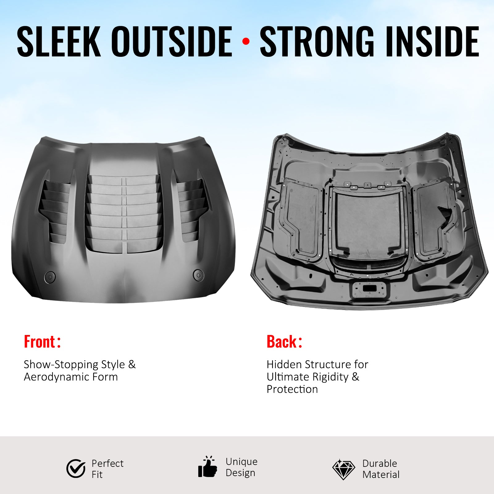 Fits 15-17 Ford Mustang V6/GT/GT350 GT500KR Style Front Engine Hood Aluminum