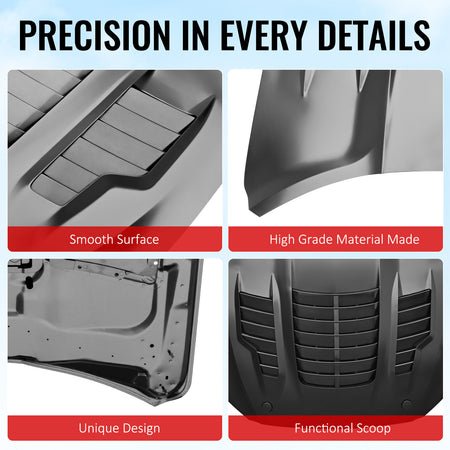 Fits 15-17 Ford Mustang V6/GT/GT350 GT500KR Style Front Engine Hood Aluminum