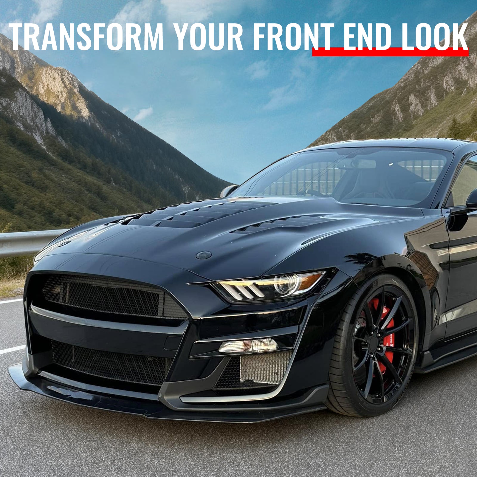 Fits 15-17 Ford Mustang V6/GT/GT350 GT500KR Style Front Engine Hood Aluminum