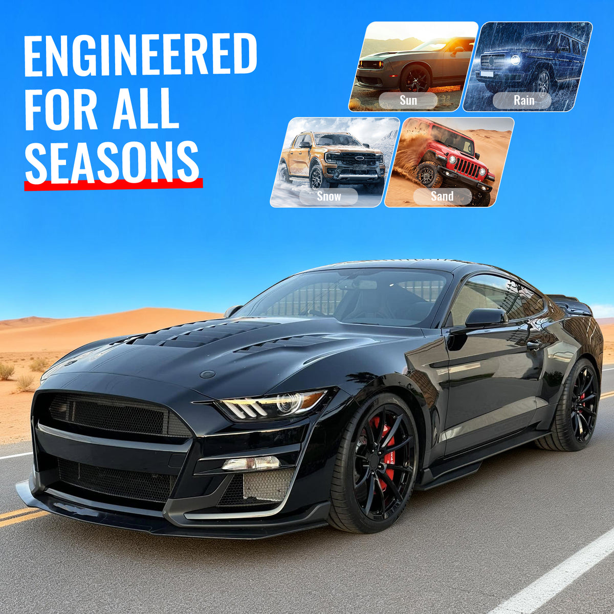 Fits 15-17 Ford Mustang V6/GT/GT350 GT500KR Style Front Engine Hood Aluminum