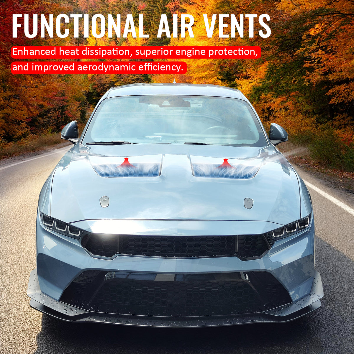 Fits 15-17 Ford Mustang V6/GT/GT350 GTD Style Front Hood Engine Bonnet Aluminum