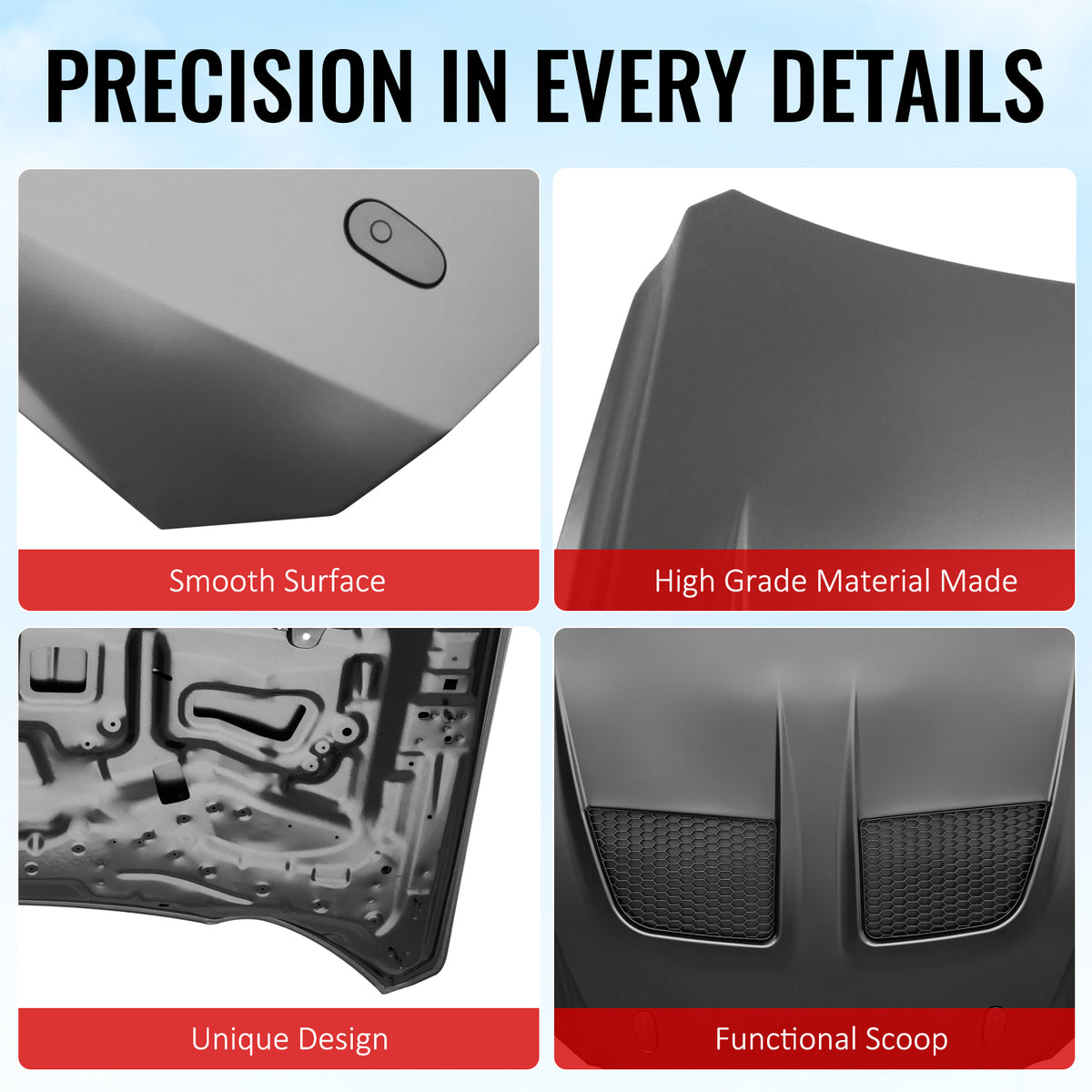 Fits 15-17 Ford Mustang V6/GT/GT350 GTD Style Front Hood Engine Bonnet Aluminum