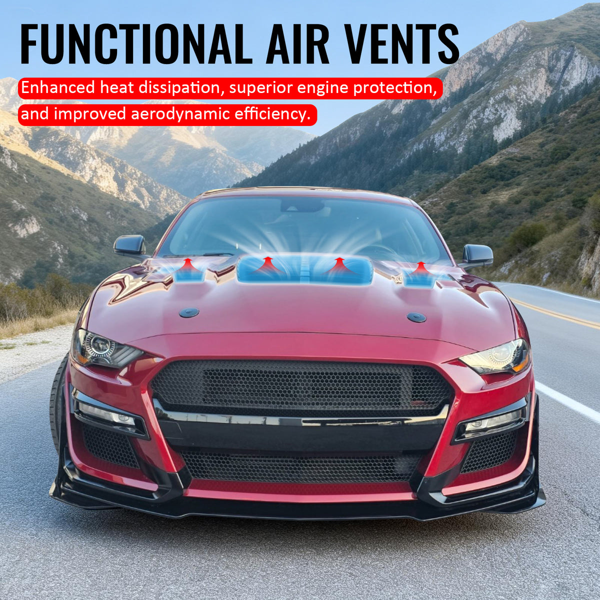 Fits 18-23 Ford Mustang GT500KR Style Front Hood Engine Cover Bonnet Aluminum