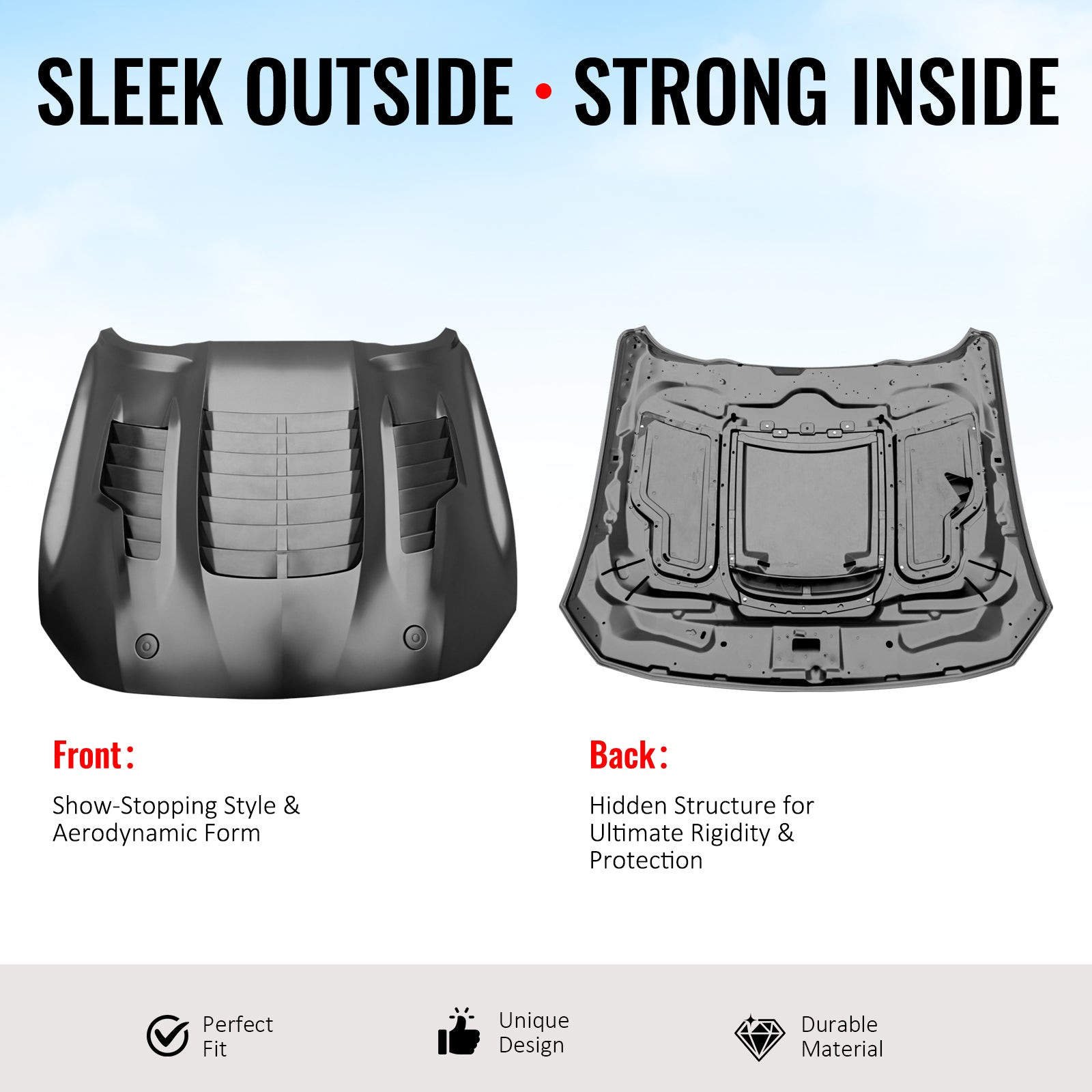 Fits 18-23 Ford Mustang GT500KR Style Front Hood Engine Cover Bonnet Aluminum