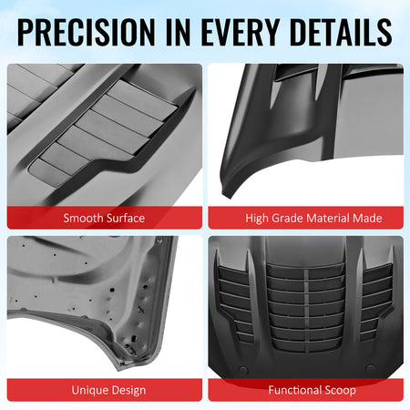 Fits 18-23 Ford Mustang GT500KR Style Front Hood Engine Cover Bonnet Aluminum