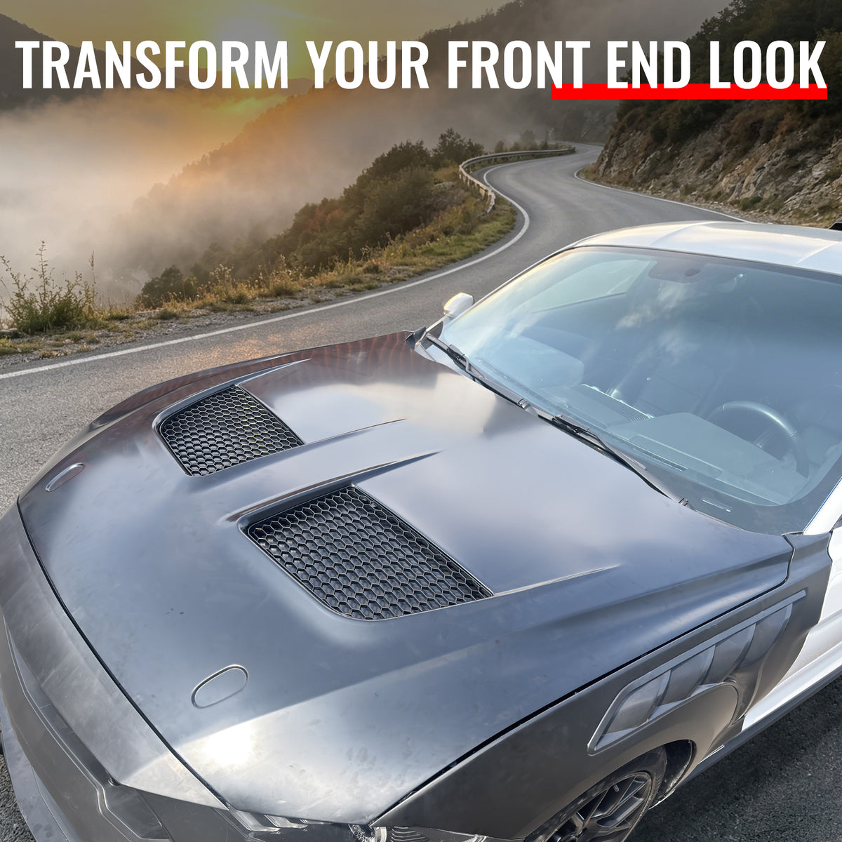 Fits 18-23 Ford Mustang GTD Style Aluminum Front Hood Scoop Engine Cover Bonnet