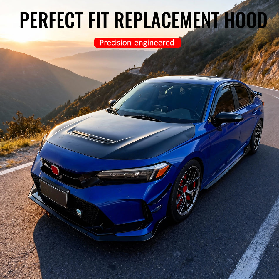IKON MOTORSPORTS Hood Panel, Compatible with 2022-2026 Honda Civic (Exclude Type-R), Type R Style Aluminum Black Engine Front Bumper Hood Engine Bonnet Cover