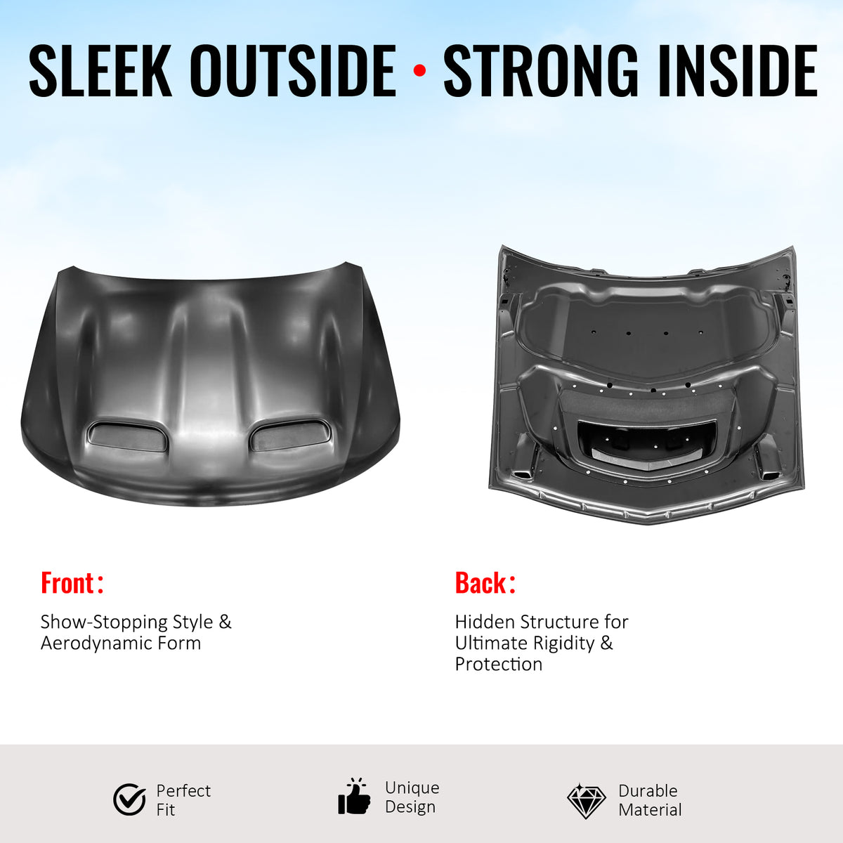 Fits 11-21 Jeep Grand Cherokee SRT Redeye Style Front Hood Bonnet Guard Aluminum