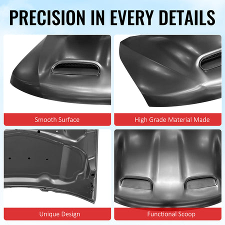 Fits 11-21 Jeep Grand Cherokee SRT Redeye Style Front Hood Bonnet Guard Aluminum