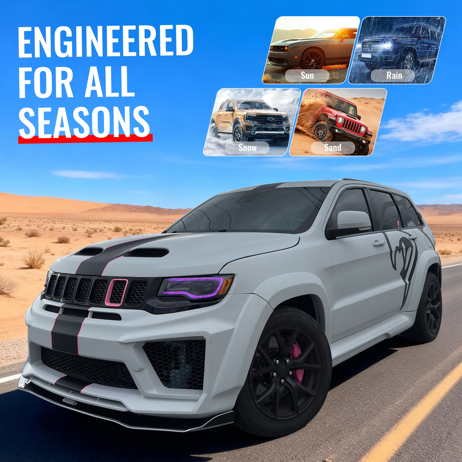 Fits 11-21 Jeep Grand Cherokee SRT Redeye Style Front Hood Bonnet Guard Aluminum