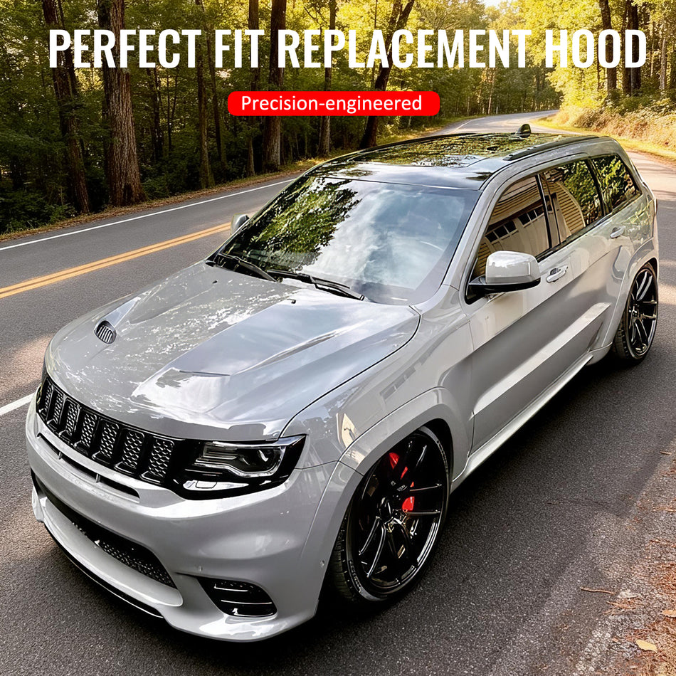 IKON MOTORSPORTS Hood Panel, Compatible with 2011-2021 Jeep Grand Cherokee ALL Trims, Trackhawk Style Aluminum Black Engine Front Bumper Hood Engine Bonnet Cover