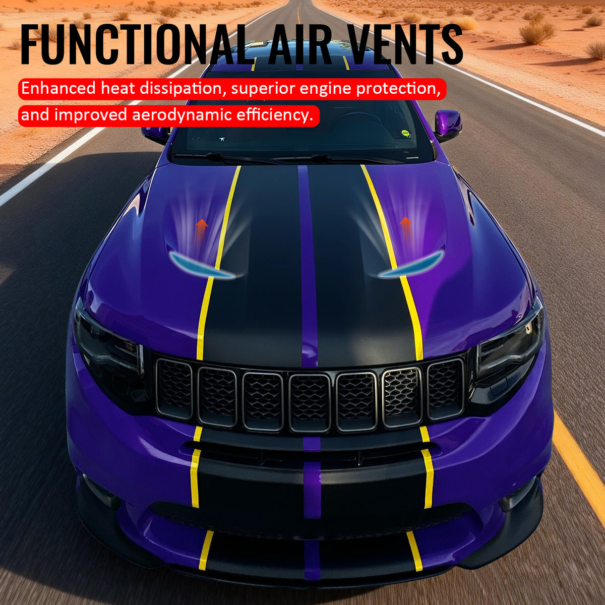 Fits 11-21 Jeep Grand Cherokee Trackhawk Style Front Hood Cover Black Aluminum