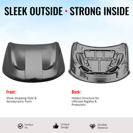 Fits 11-21 Jeep Grand Cherokee Trackhawk Style Front Hood Cover Black Aluminum