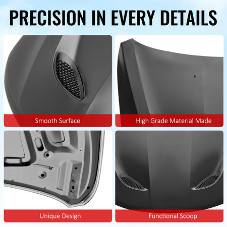 Fits 11-21 Jeep Grand Cherokee Trackhawk Style Front Hood Cover Black Aluminum