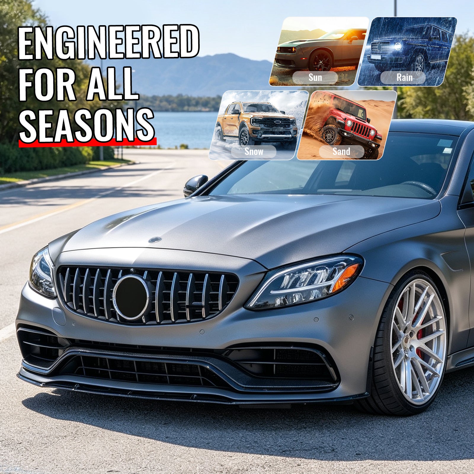 Fits 15–21 Benz C-Class W205 C63 Style Cowl Vented Extractor Front Bumper Hood
