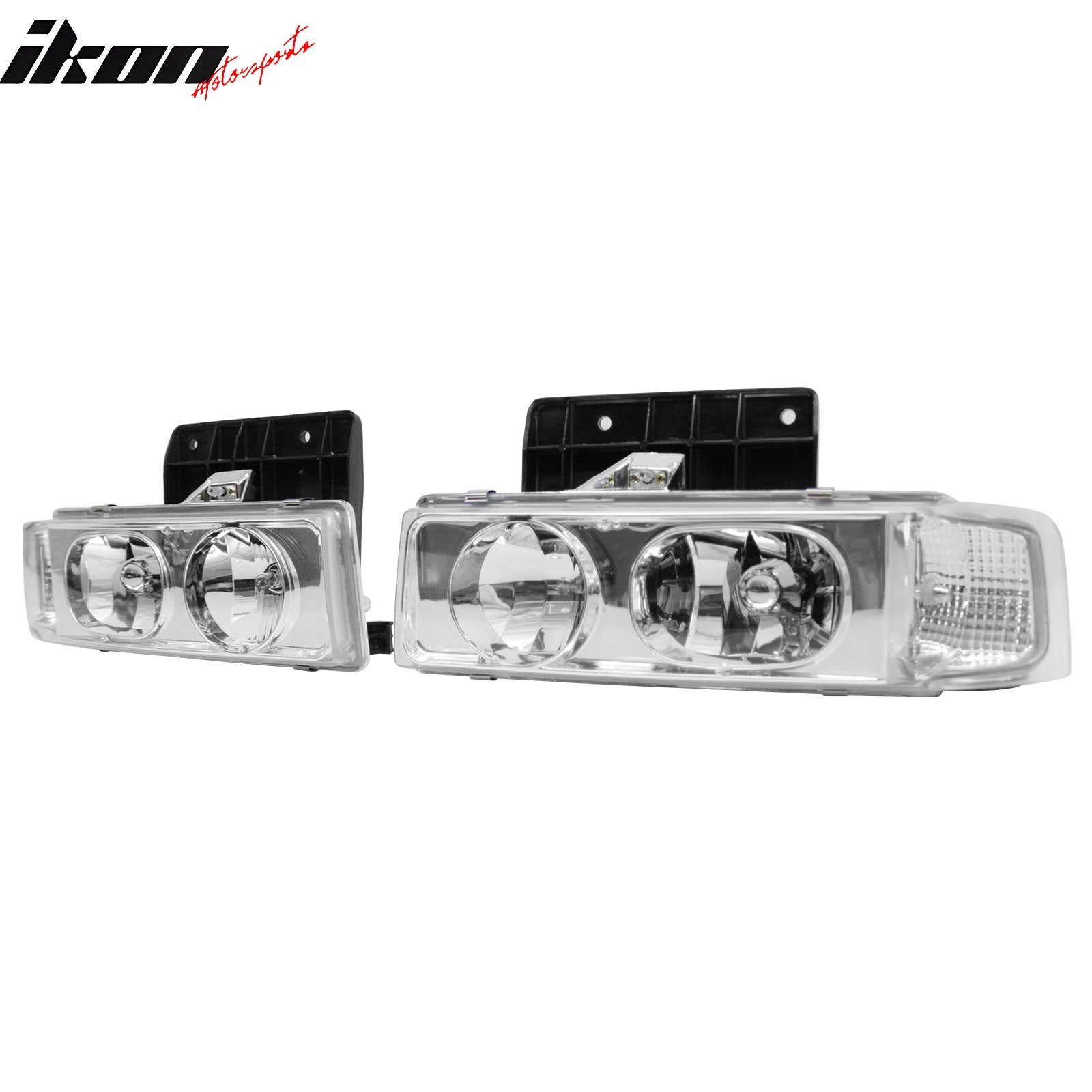 IKON MOTORSPORTS Headlights Assembly, Compatible with 1995-2005 Chevrolet Chevy Astro, Chrome Housing Clear Lens Front Bumper Driving Head Lamp, Pair
