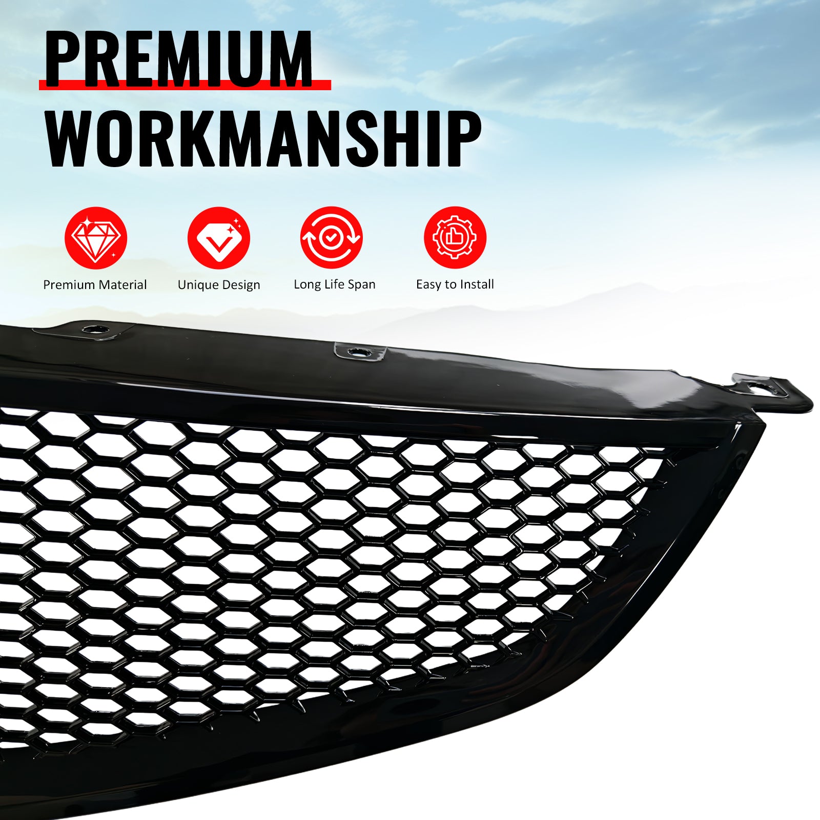 Fits 04-06 Acura TL Honeycomb Style Front Bumper Grille w/ Frame Gloss Black ABS