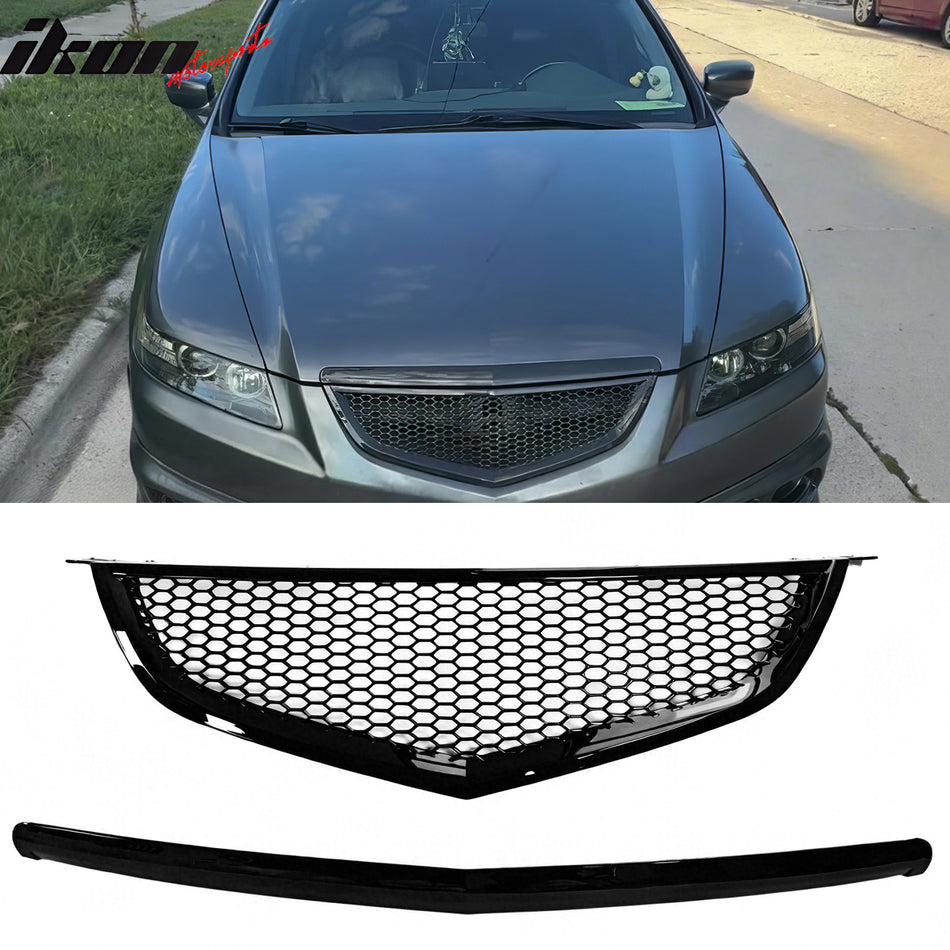 2004-2006 Acura TL Honeycomb Style Front Bumper Upper Grille w/ Frame Gloss Black ABS
