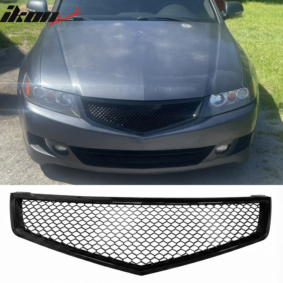 2006-2008 Acura TSX Honeycomb Style Front Bumper Upper Grille Replacement Gloss Black ABS