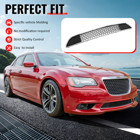 IKON MOTORSPORTS Front Lower Grille, Compatible with 2011-2014 Chrysler 300 SRT8, SRT8 Style Chrome& Gloss Black ABS Replacement Front Bumper Grill