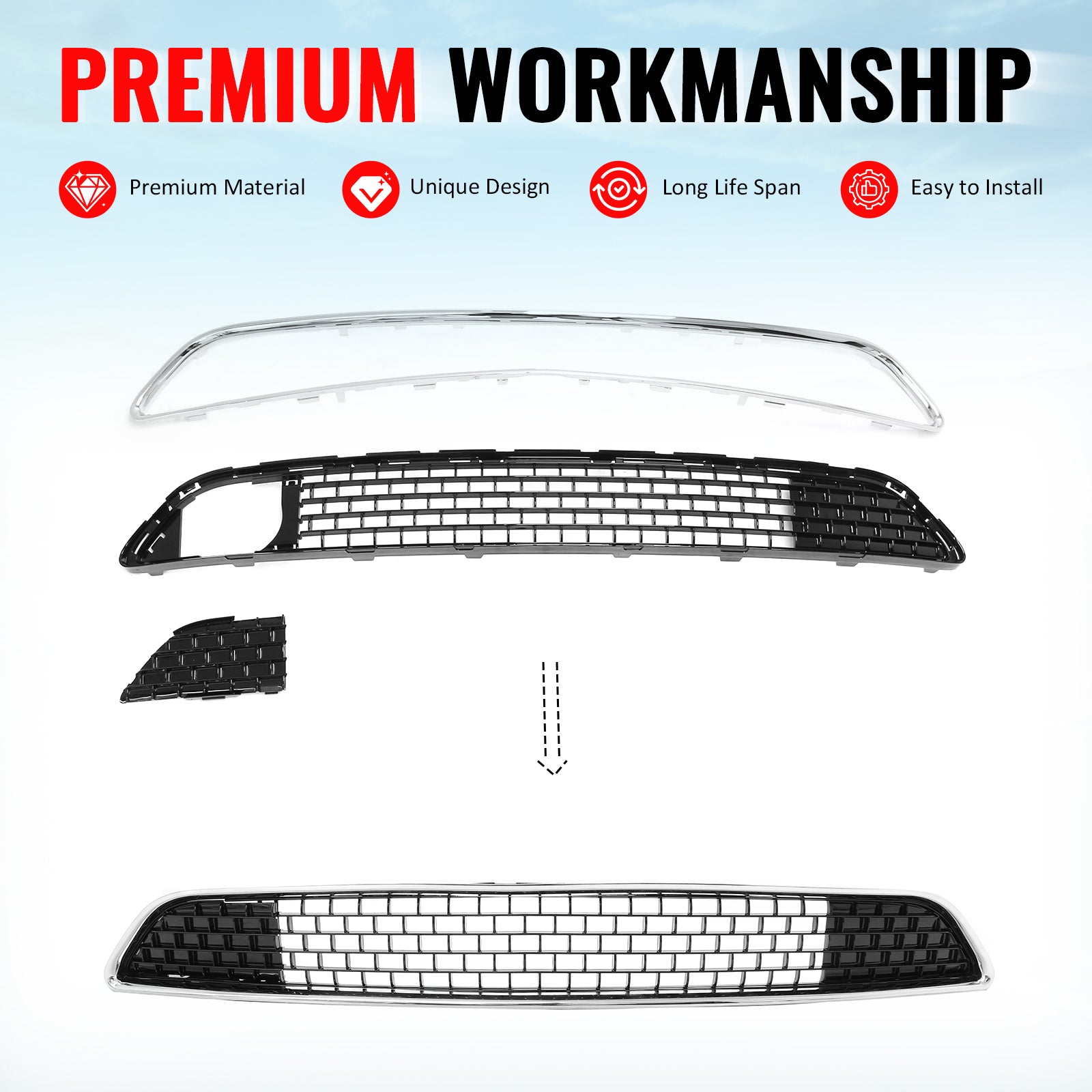 Fits 11-14 Chrysler 300 SRT8 Lower Grille Chrome& Gloss Black ABS - SRT8 Style