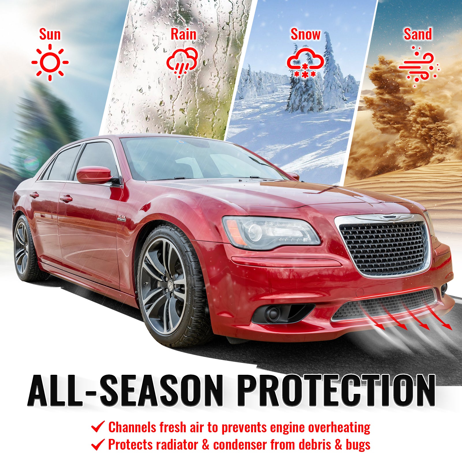 Fits 11-14 Chrysler 300 SRT8 Lower Grille Chrome& Gloss Black ABS - SRT8 Style