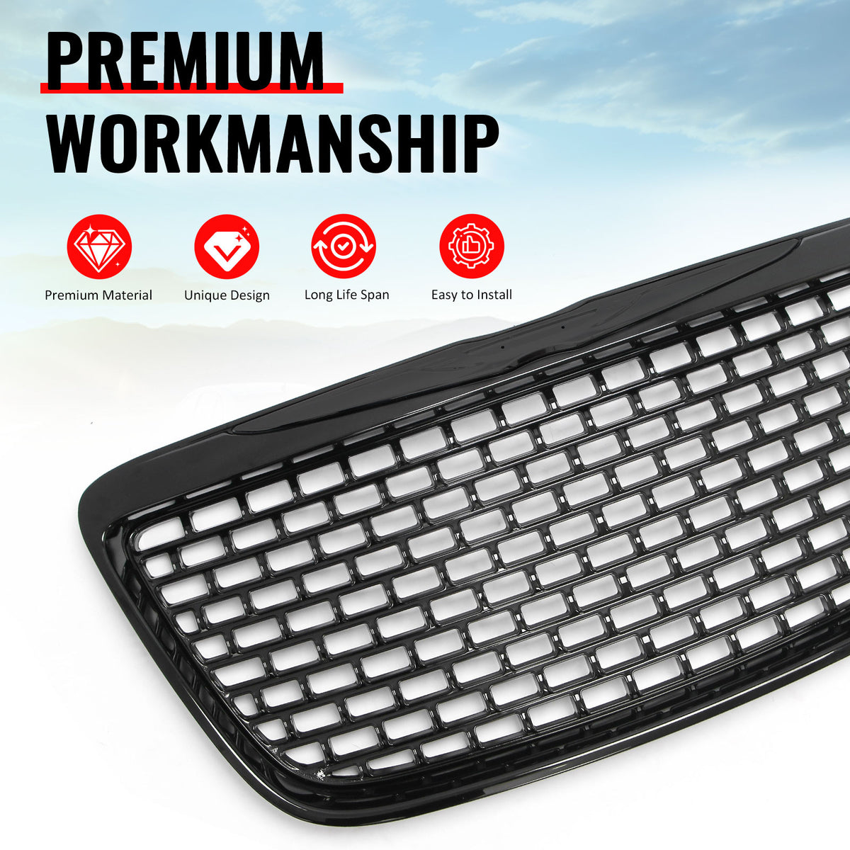 Fits 11-14 Chrysler 300 SRT8 Style Front Bumper Upper Grille Gloss Black ABS